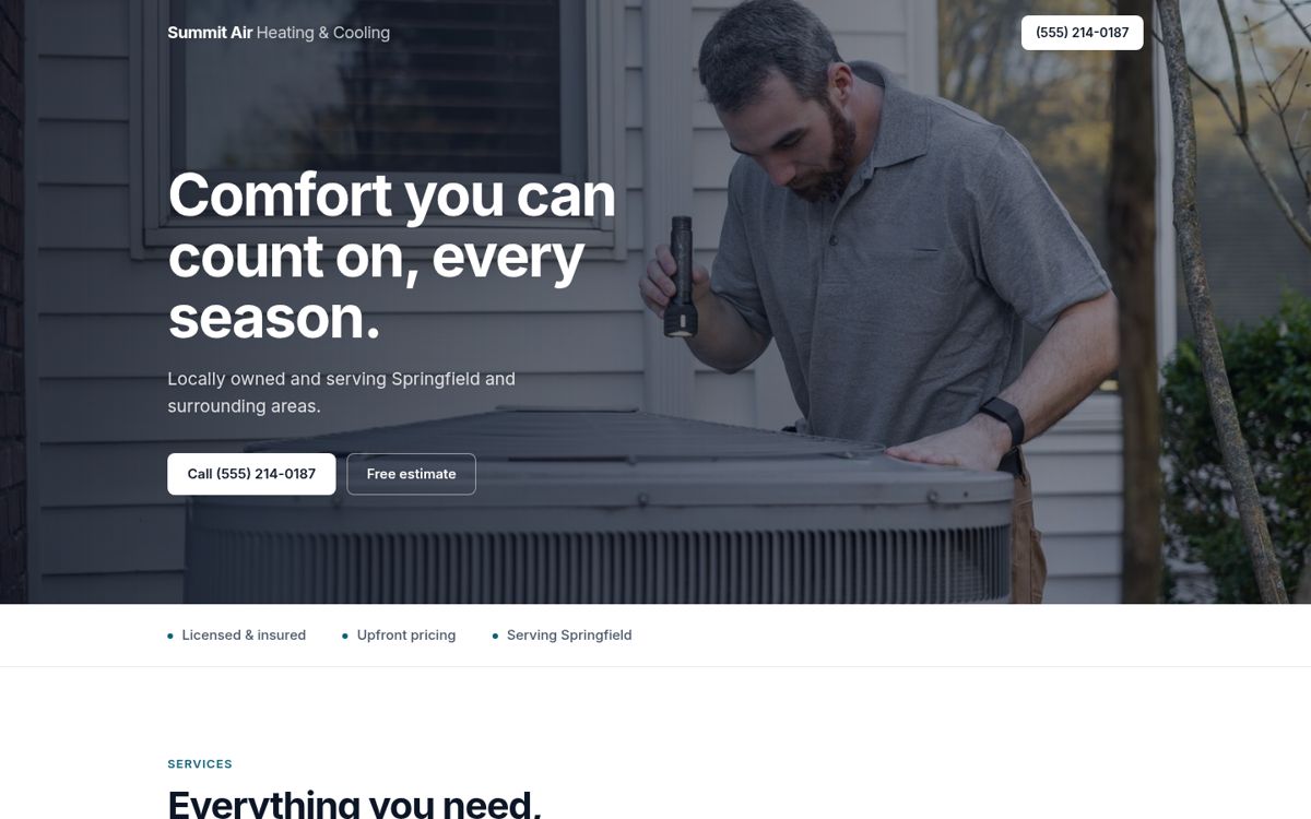 Summit Air Heating & Cooling sample website